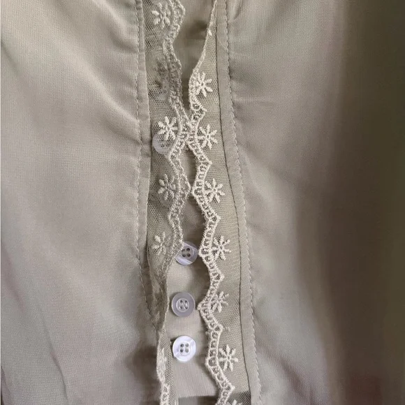 Elegant Lace Trim sheer Blouse - Olive - Picture 2 of 3